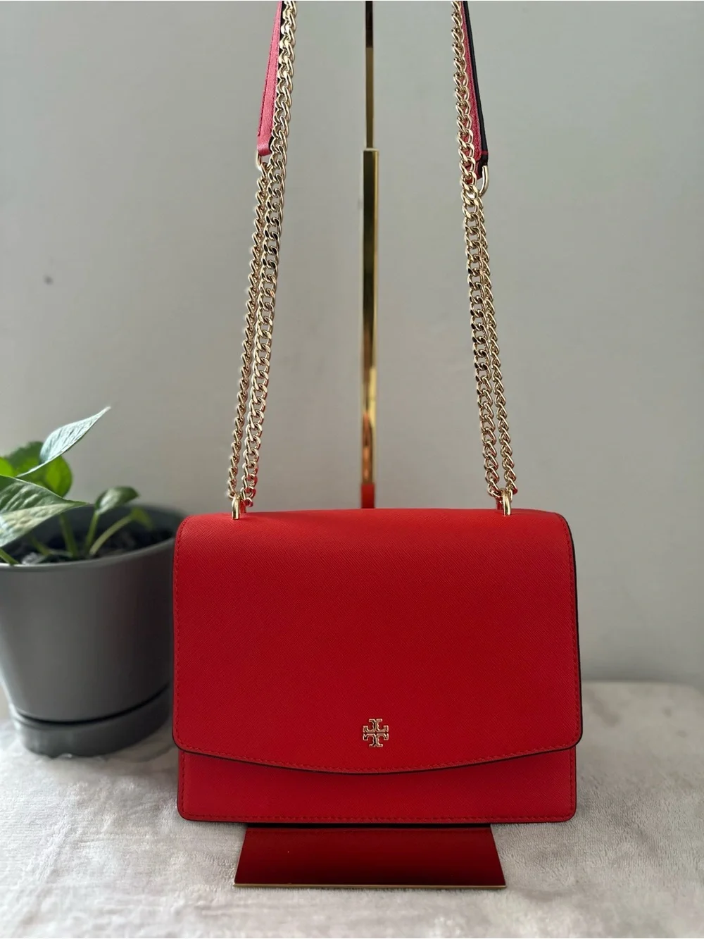 Tory Burch Emerson in bright red with gold straps